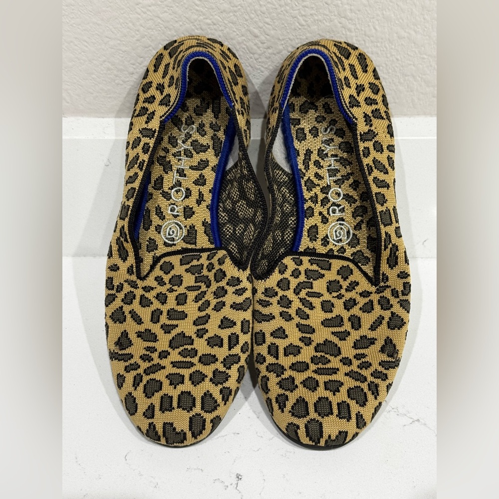 Rothy's Leopard Print Flats with Blue Trim